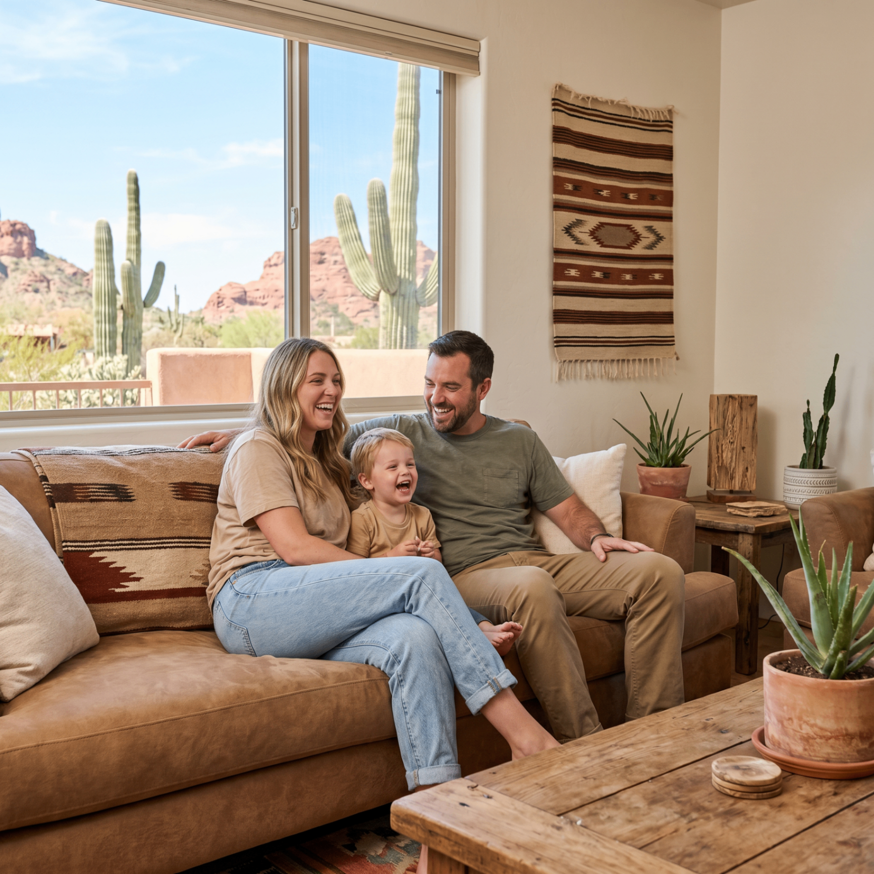 Happy family in their clean home